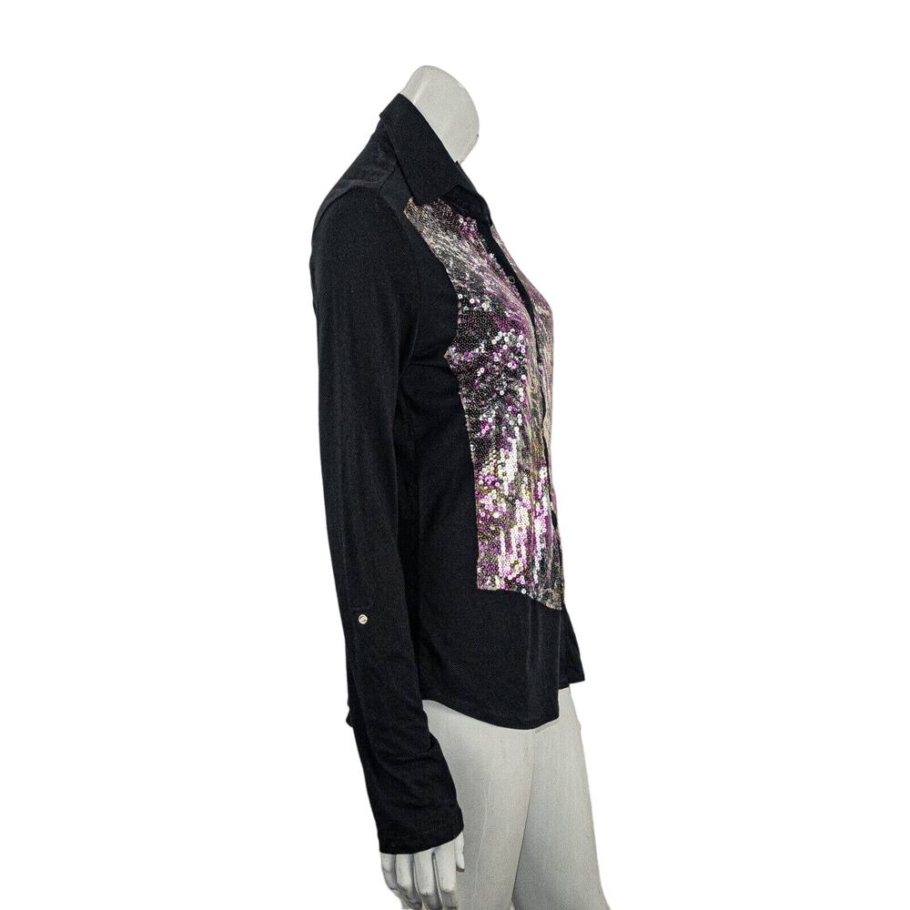 David Cline Sequin Front Button Up Blouse Black S… - image 5